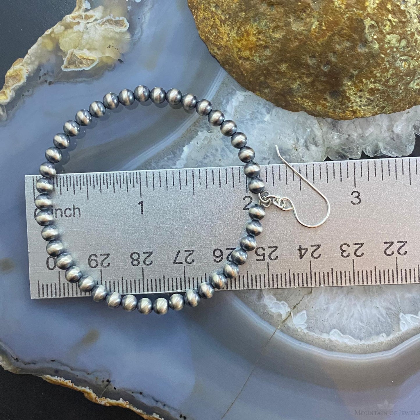 Native American Sterling Silver Navajo Pearl Beads 4mm Hoop Dangle Earrings