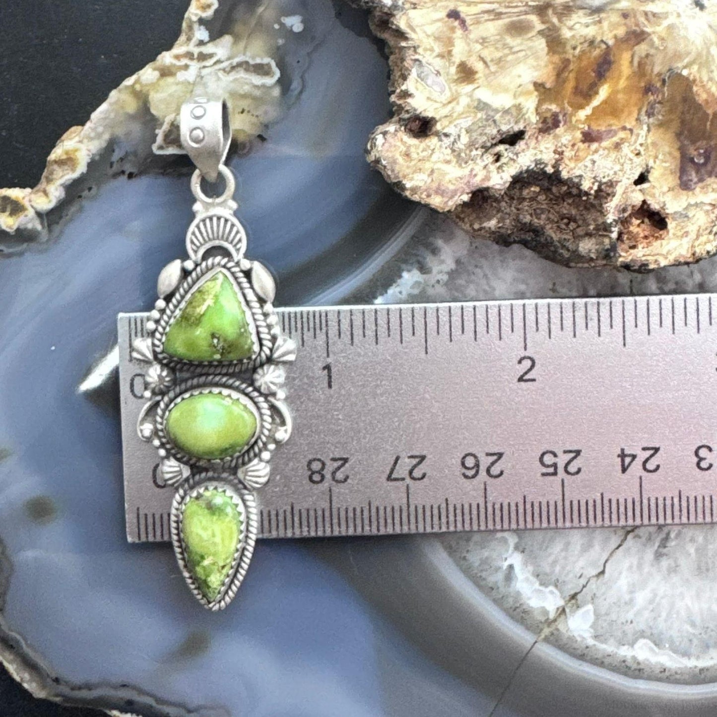 Sterling Silver Southwestern Style 3 Sonora Gold Turquoise Decorated Pendant For Women
