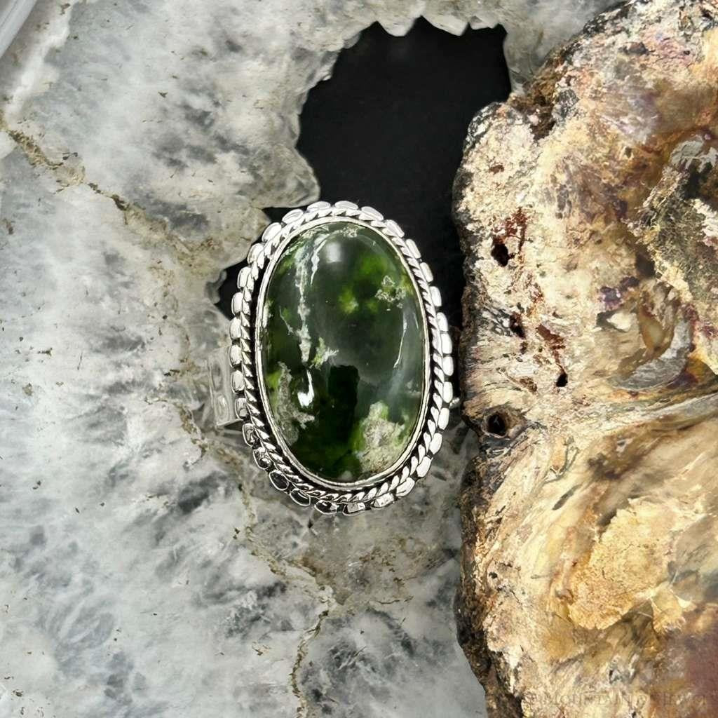 Sterling Silver Southwestern Style Oval Chrome Chalcedony Ring Size 7 For Women