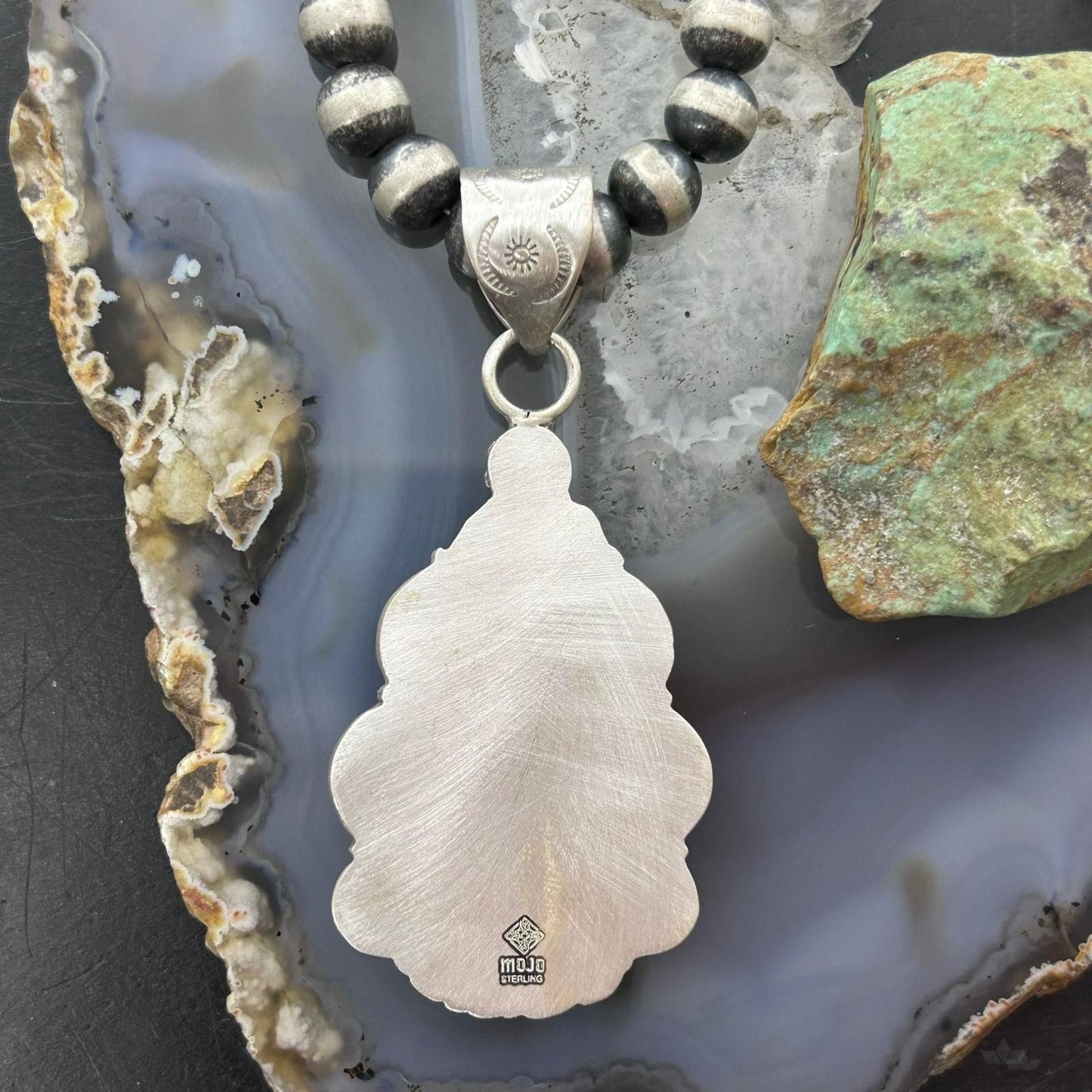Sterling Silver Southwestern Style Teardrop Peanut Obsidian Pendant For Women