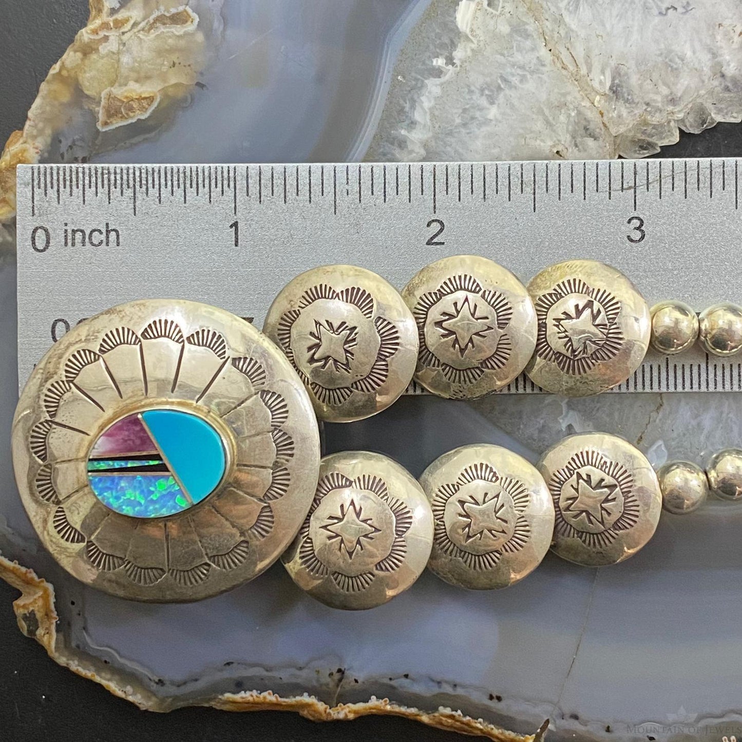 Vintage Native American Sterling Silver Double Side Stone Necklace For Women