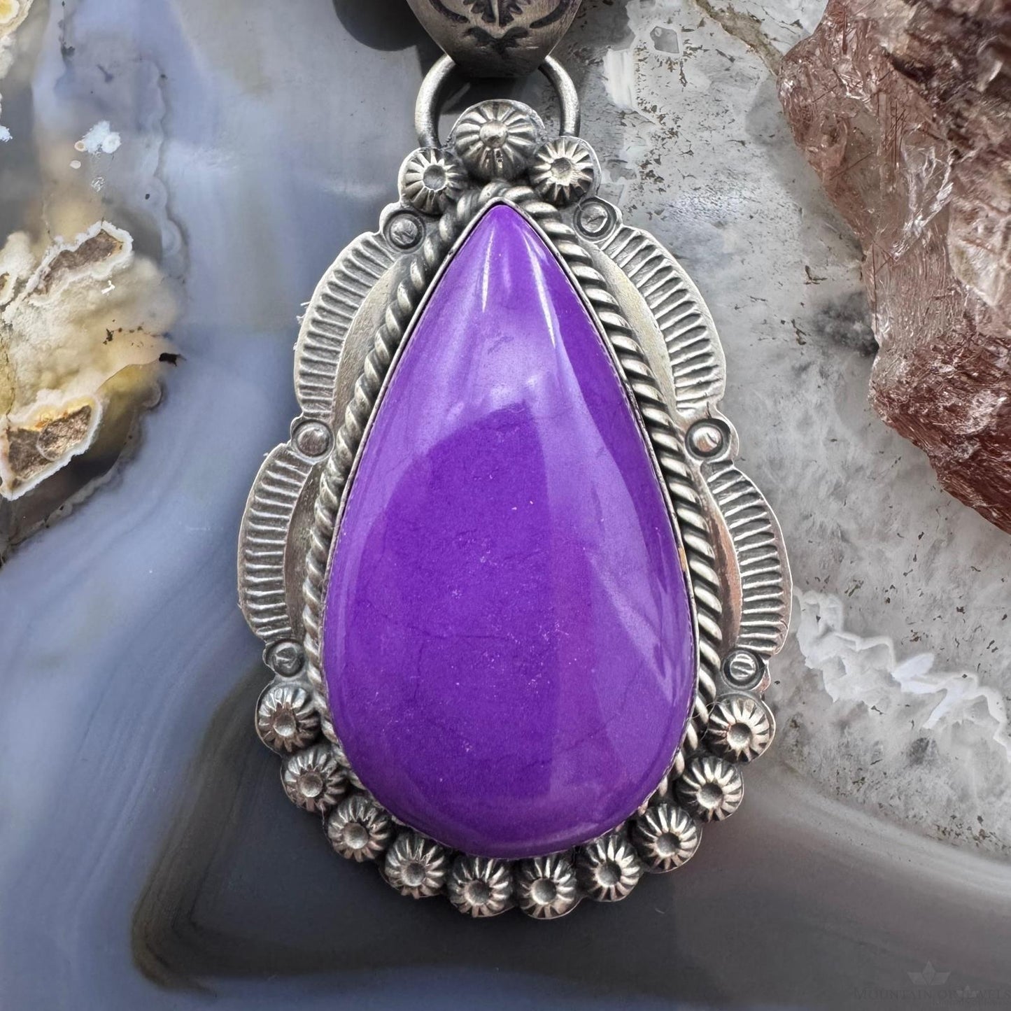 Native American Sterling Silver Teardrop Purple Phosphosiderite Pendant For Women