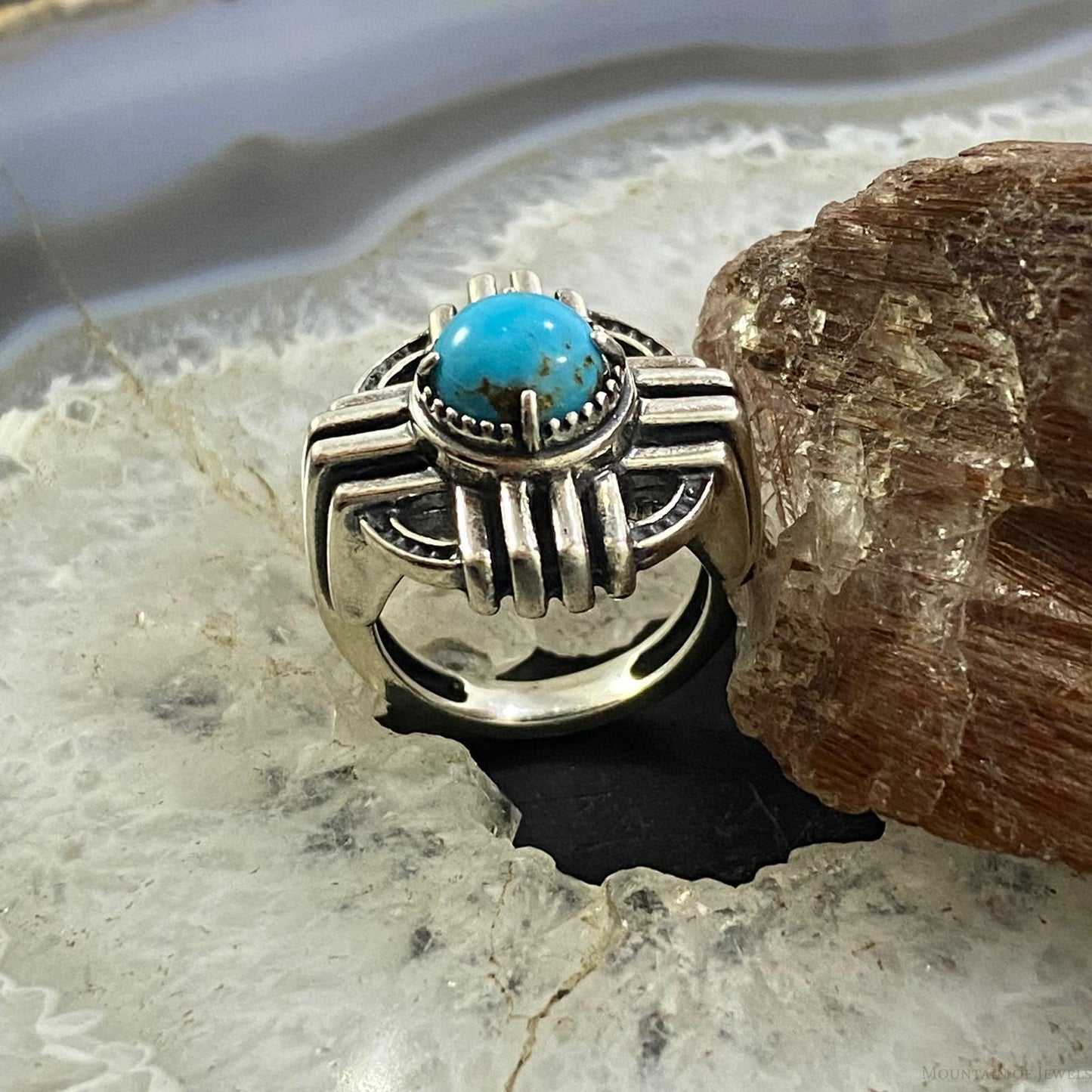 Carolyn Pollack Southwestern Style Sterling Silver Blue Turquoise Zia Symbol Ring For Women