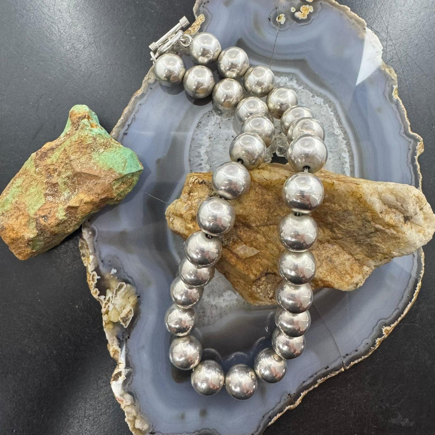 Vintage Heavy Navajo Pearl Bead Southwestern Style Silver 16" Necklace For Women