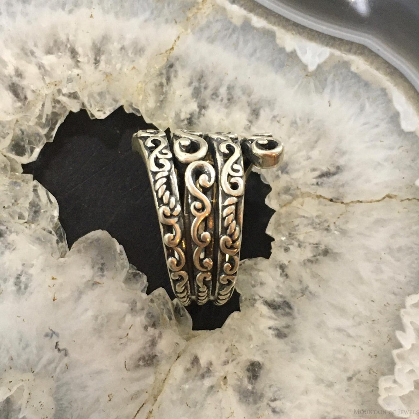 Carolyn Pollack Southwestern Style Sterling Silver Decorated Coil Ring For Women