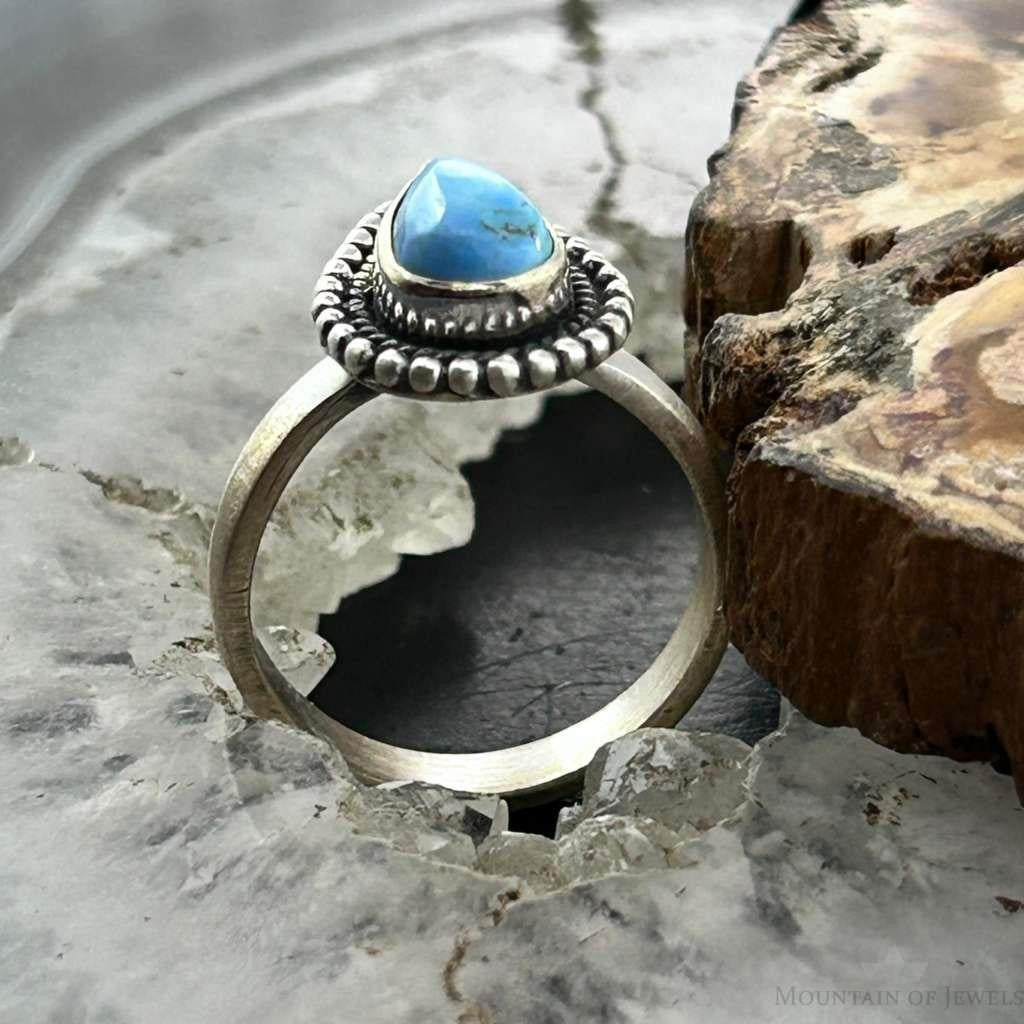 Sterling Silver Southwestern Style Teardrop Golden Hill Turquoise Adjustable Ring #16