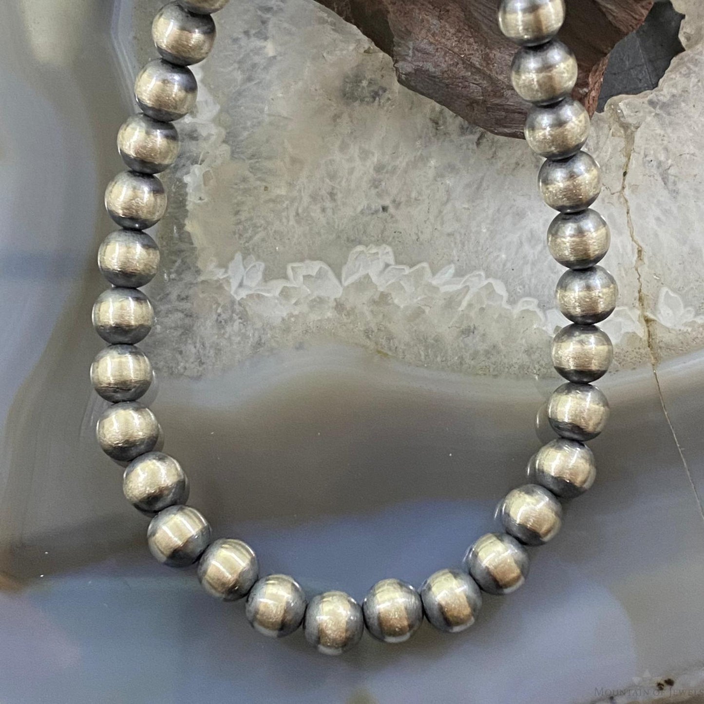 Navajo Pearl Beads 6 mm Sterling Silver Necklace Length 18" For Women