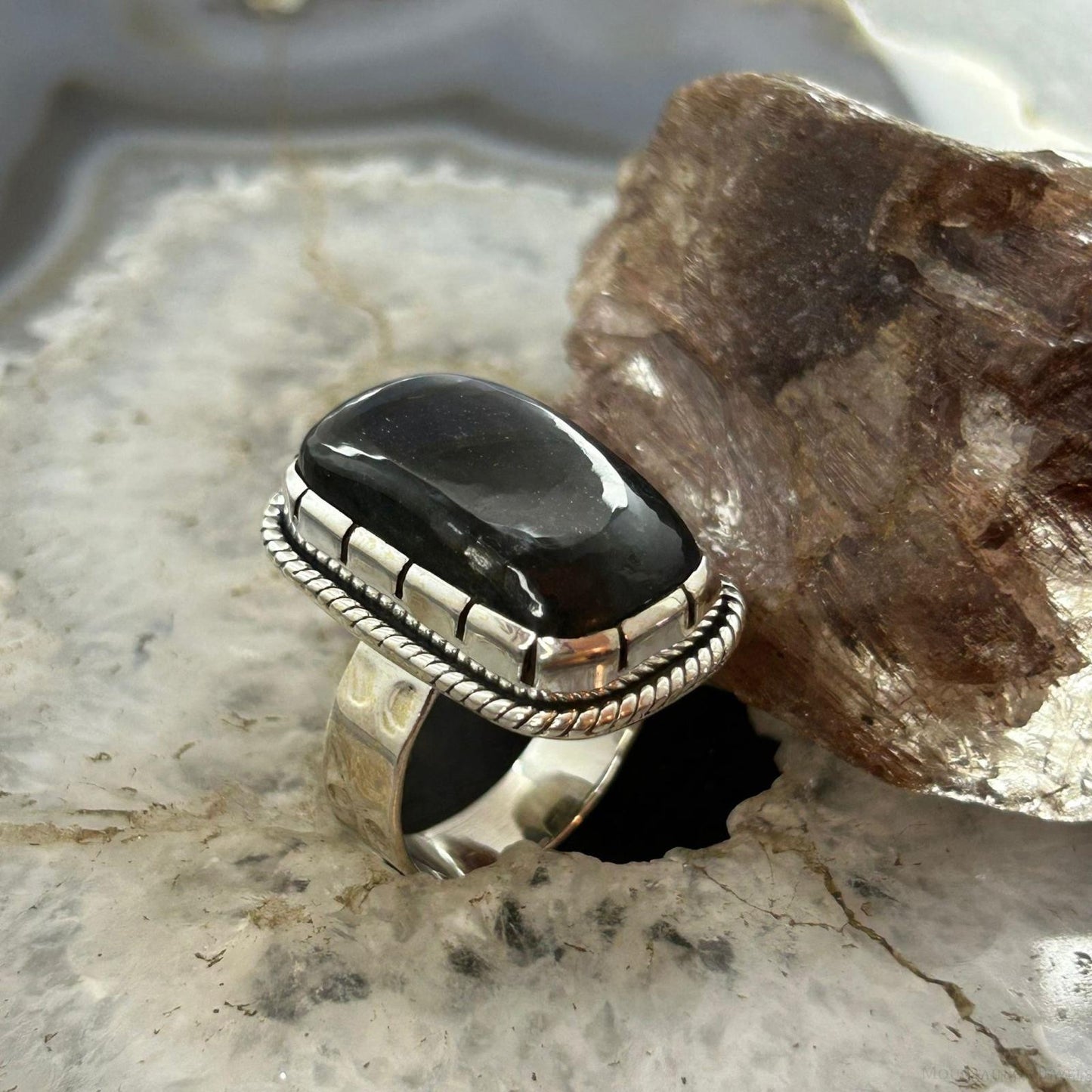 Sterling Silver Southwestern Style Rectangle Labradorite Ring Size 8 For Women