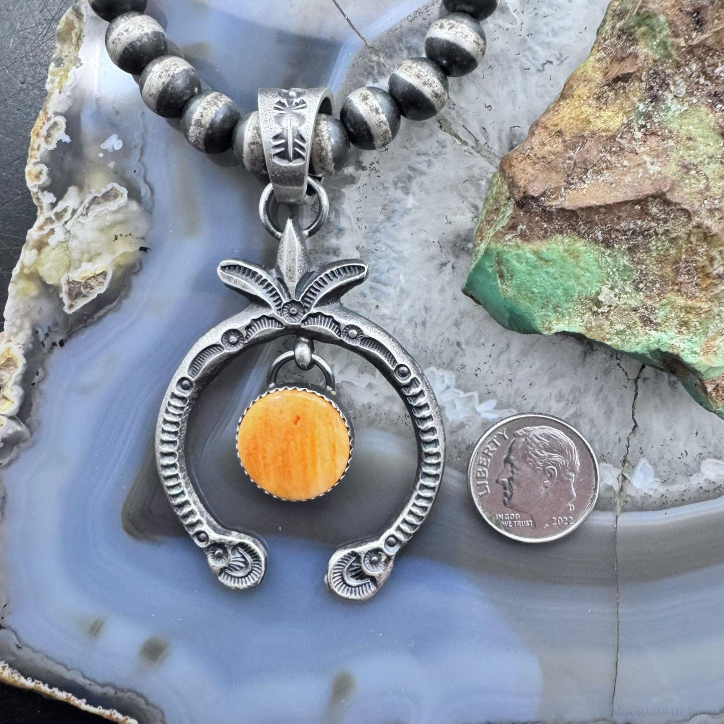 Eva & Linberg Billah Sterling Silver Orange Spiny Oyster Decorated Naja Pendant For Women