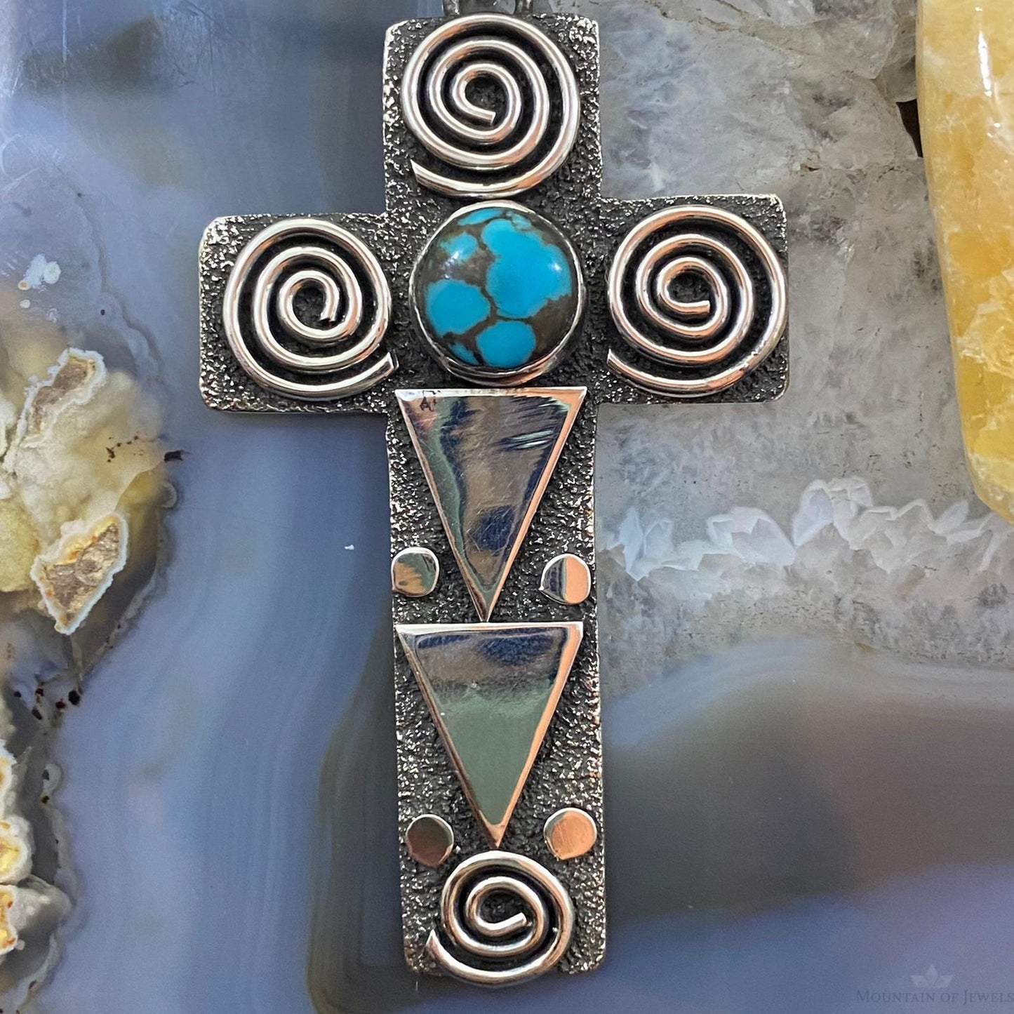 Alex Sanchez Native American Sterling Turquoise Petroglyph Cross Uni Pendant #3