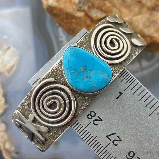 Alex Sanchez Native American Sterling Silver Turquoise and Petroglyph Bracelet For Women