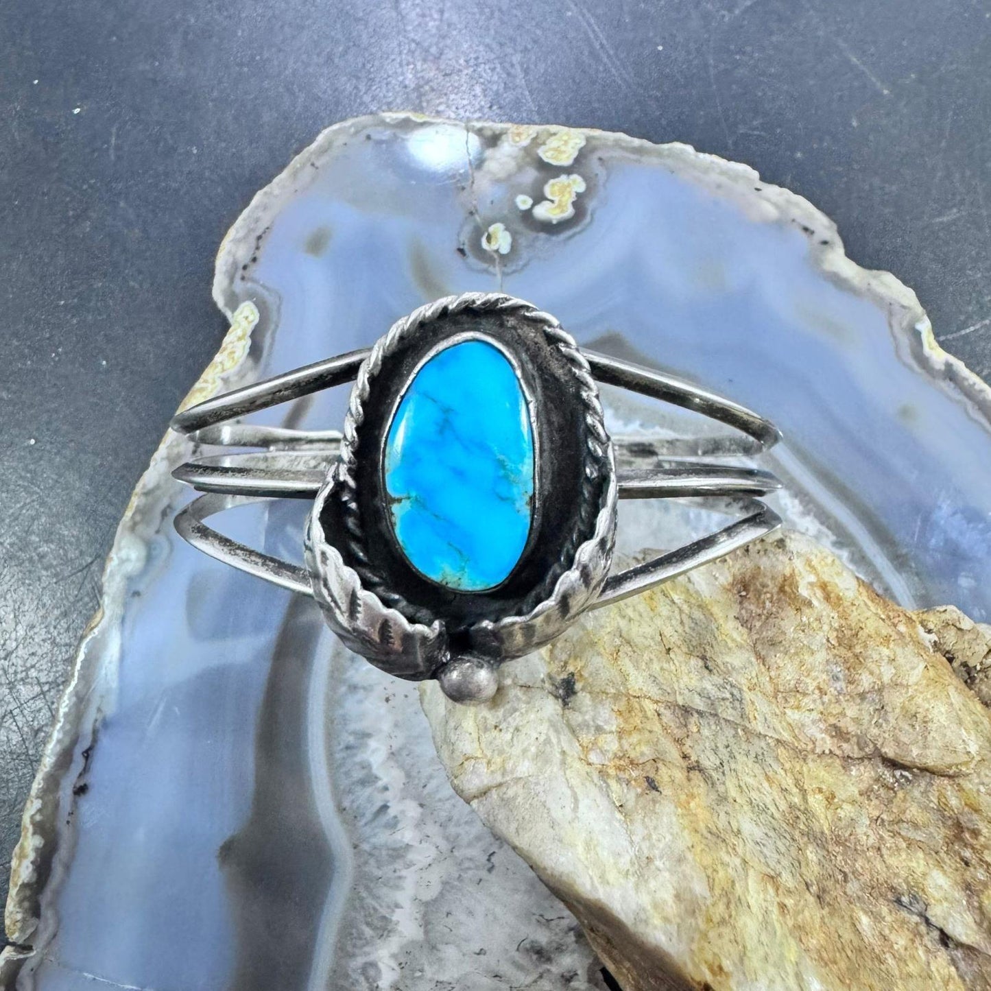 Vintage Native American Silver Turquoise Decorated Bracelet For Women