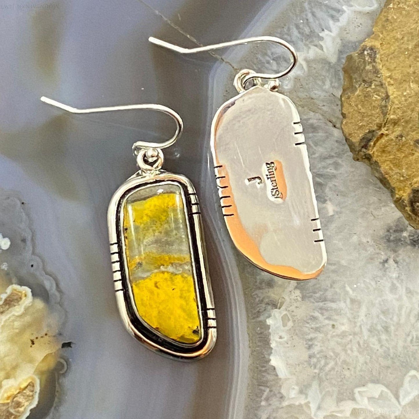 Native American Sterling Silver Bumblebee Jasper Dangle Earrings For Women