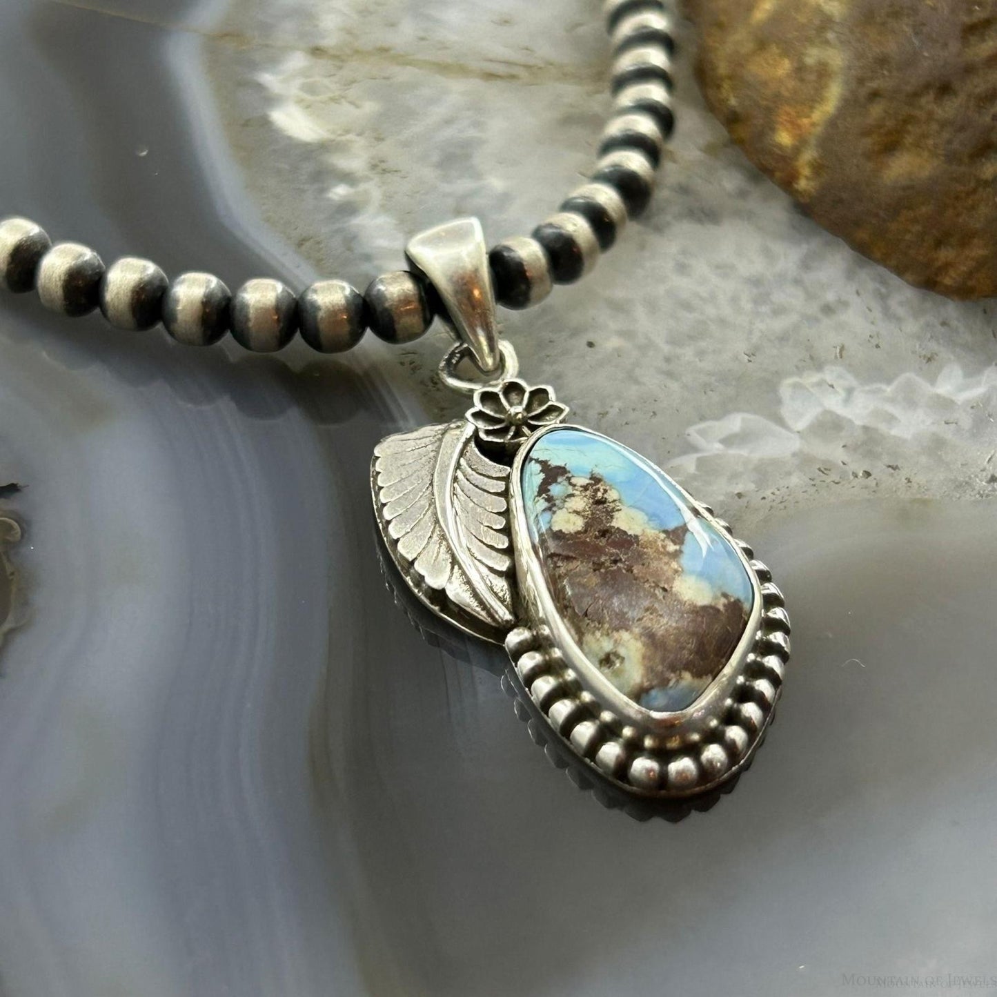 Sterling Silver Southwestern Style Triangular Golden Hill Turquoise Pendant For Women