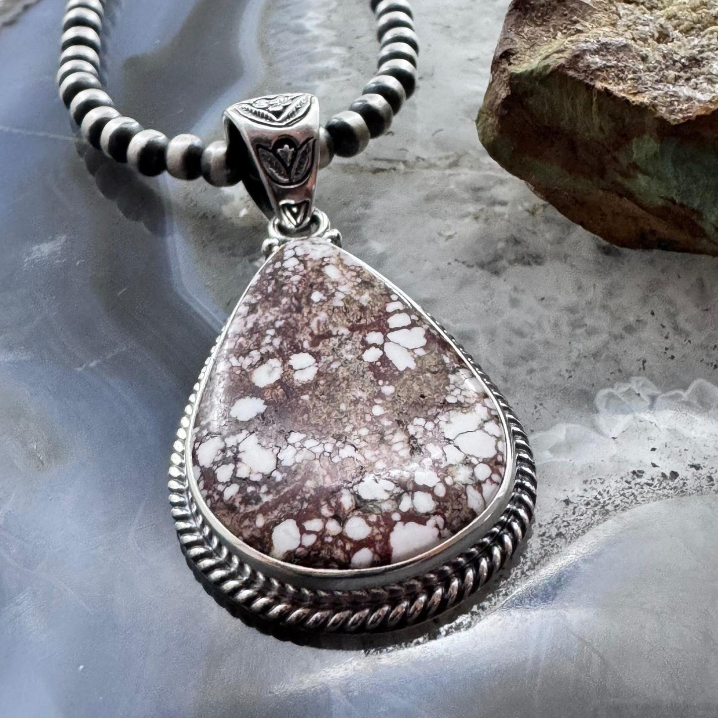 Native American Sterling Silver Teardrop Wild Horse Decorated Pendant For Women