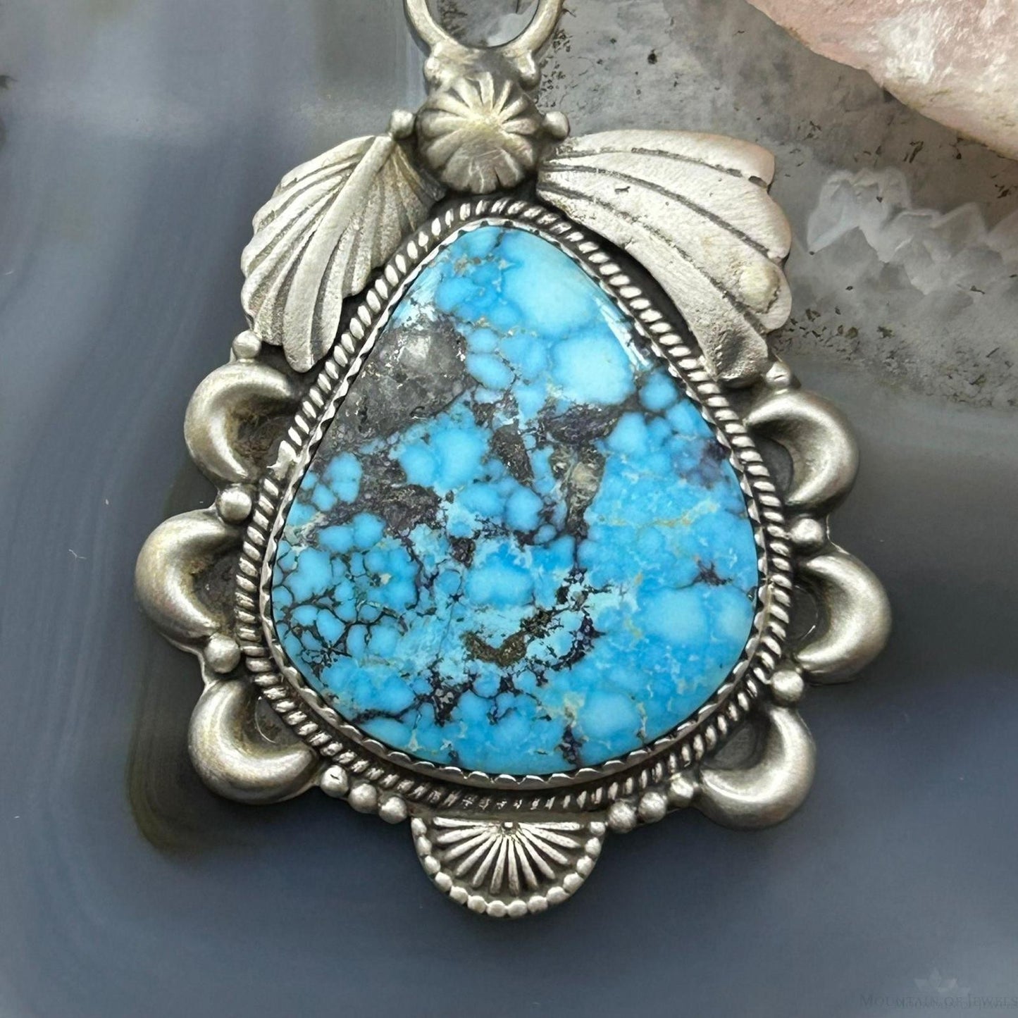 Sterling Silver Southwestern Style Wide Teardrop Kingman Turquoise Pendant For Women