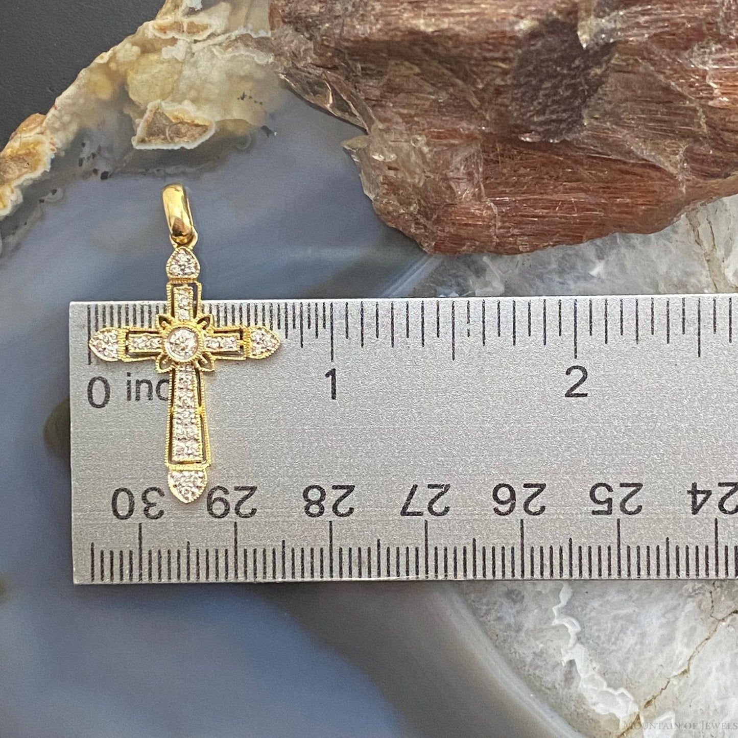 14K Two Tone Yellow & Rose Gold w/Diamonds Cross Pendant For Women