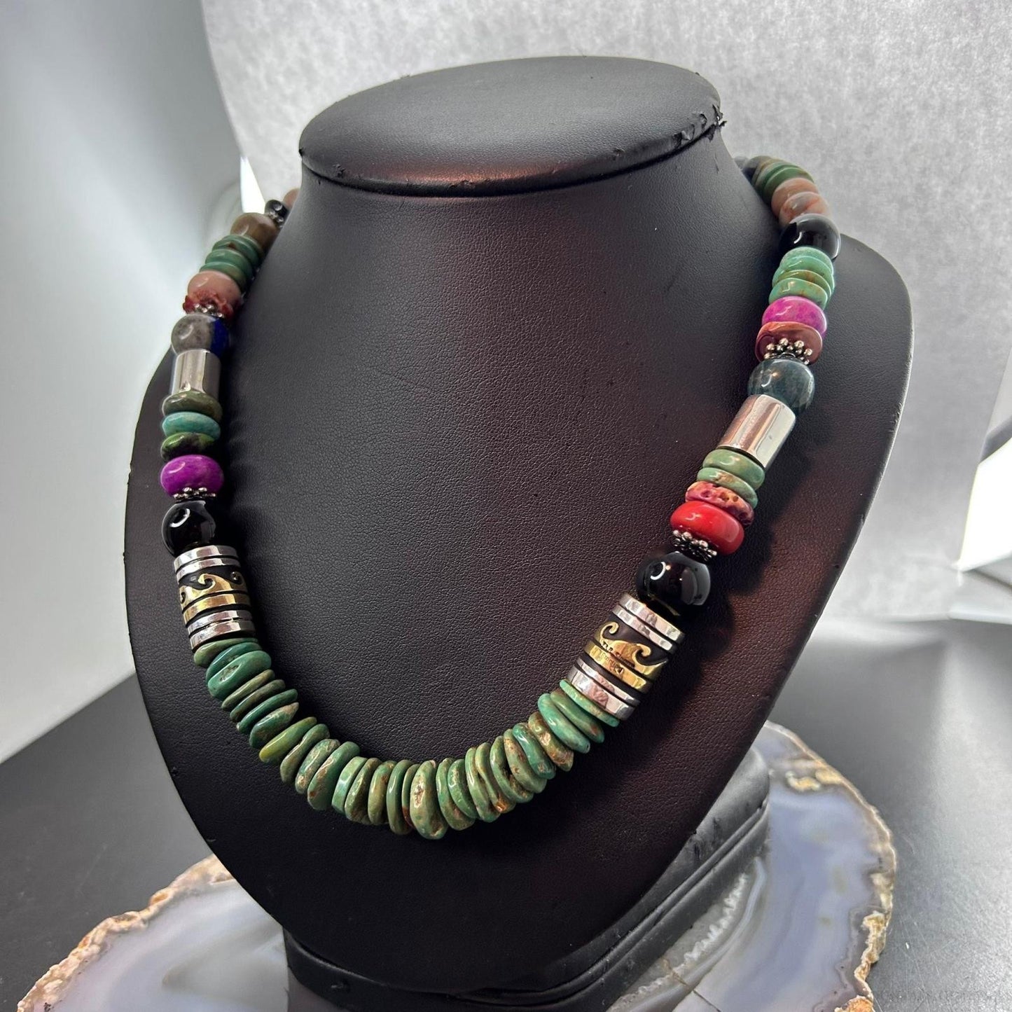 Tommy & Rosita Singer Sterling Silver Turquoise & Multistone Beads Necklace For Women