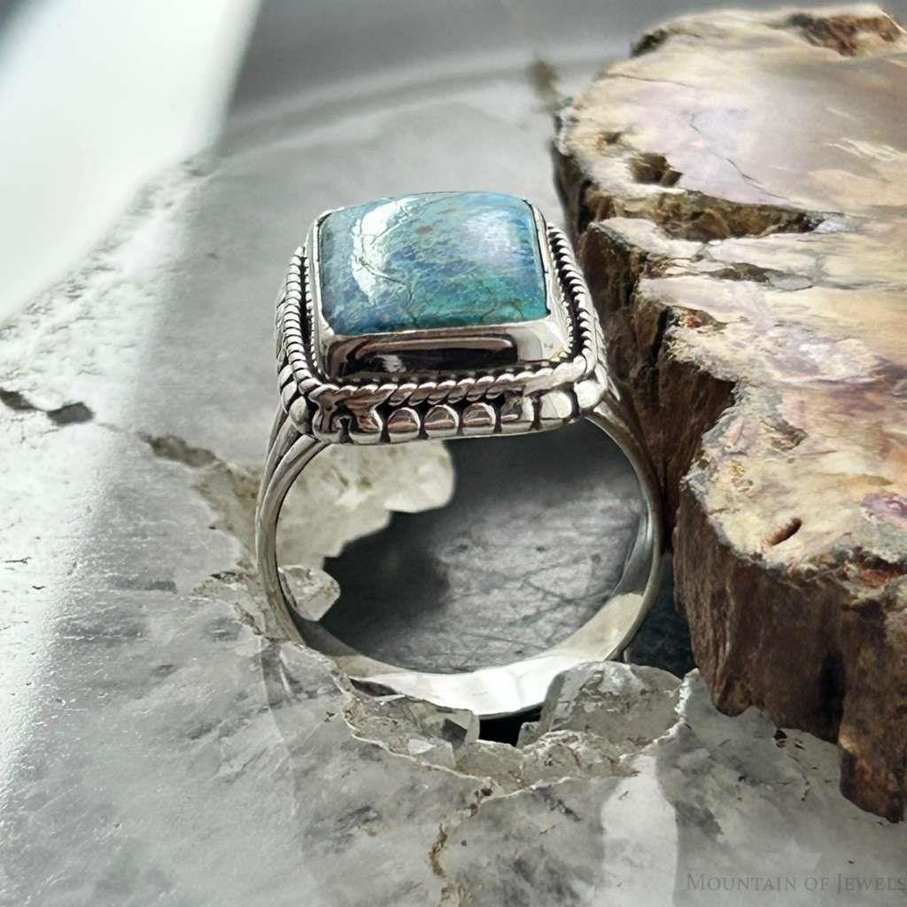 Sterling Silver Southwestern Style Shattuckite Decorated Bar Ring Size 7 For Women