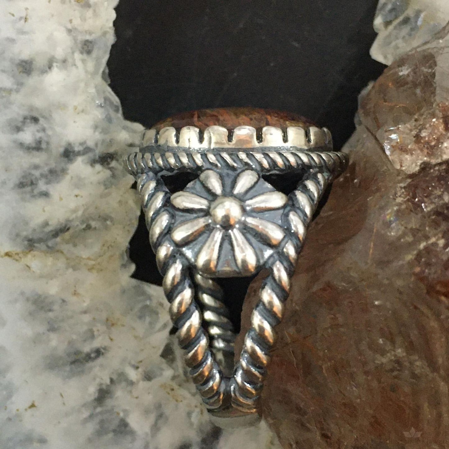 Carolyn Pollack Vintage Southwestern Style Sterling Oval Brown Agate Decorated Ring For Women