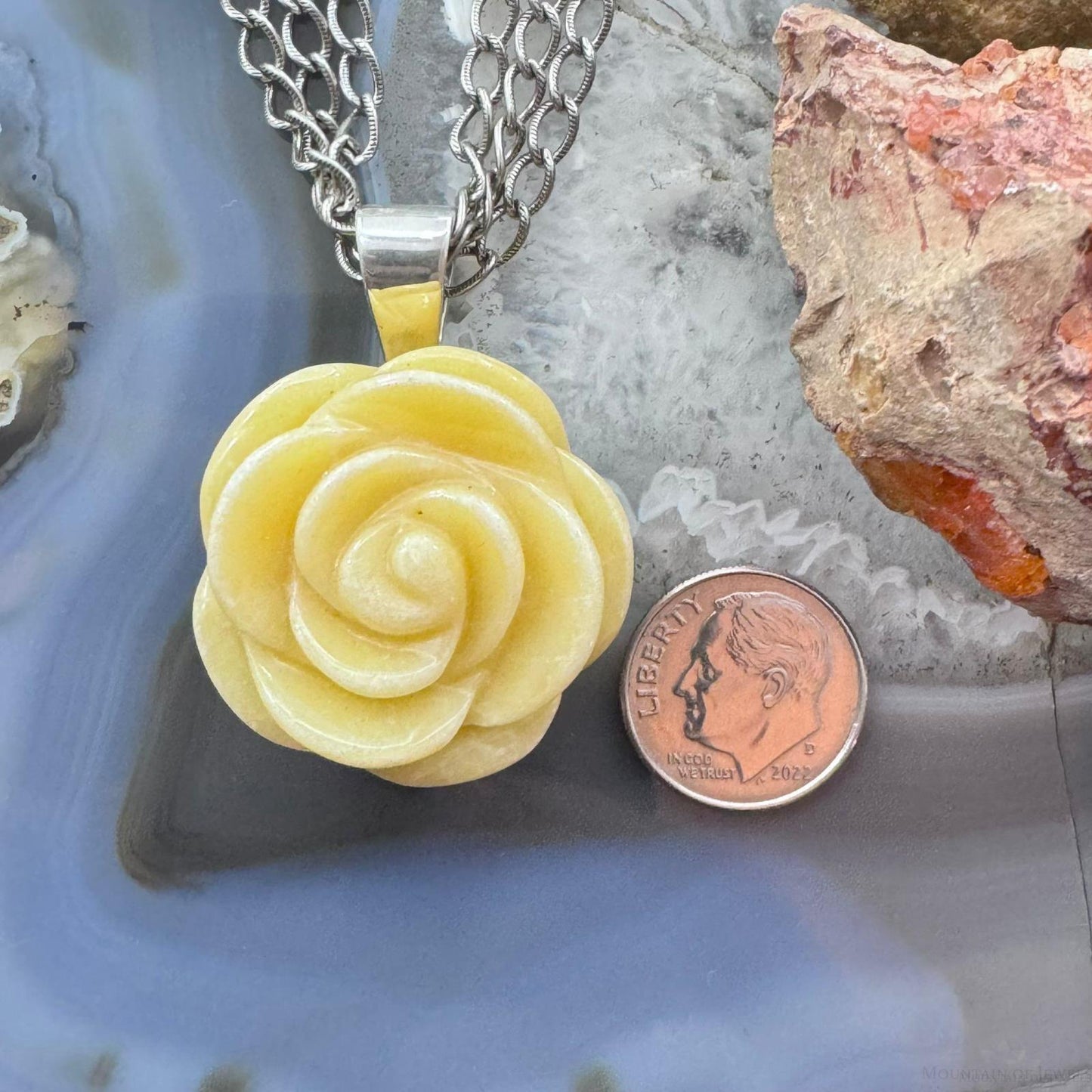 Carolyn Pollack Sterling Silver Carved Yellow Jasper Rose Pendant With Chain Necklace For Women