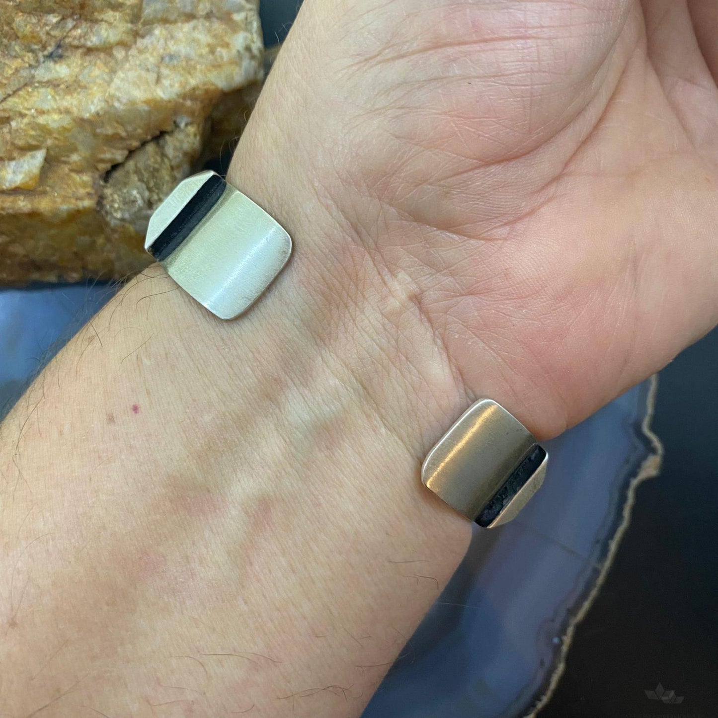 Leander Tahe Native American Sterling Heavy Geometric Bracelet For Men