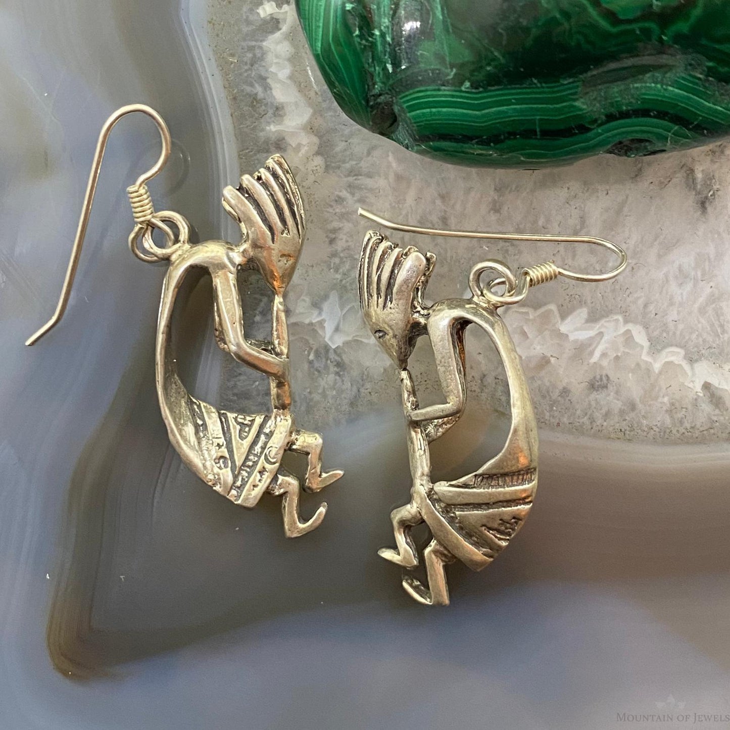 Vintage Native American Sterling Silver Kokopelli Dangle Earrings For Women