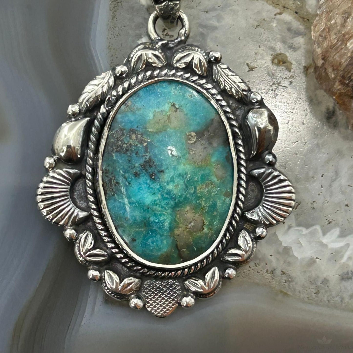 Sterling Silver Southwestern Style Oval Turquoise Decorated Pendant For Women #7