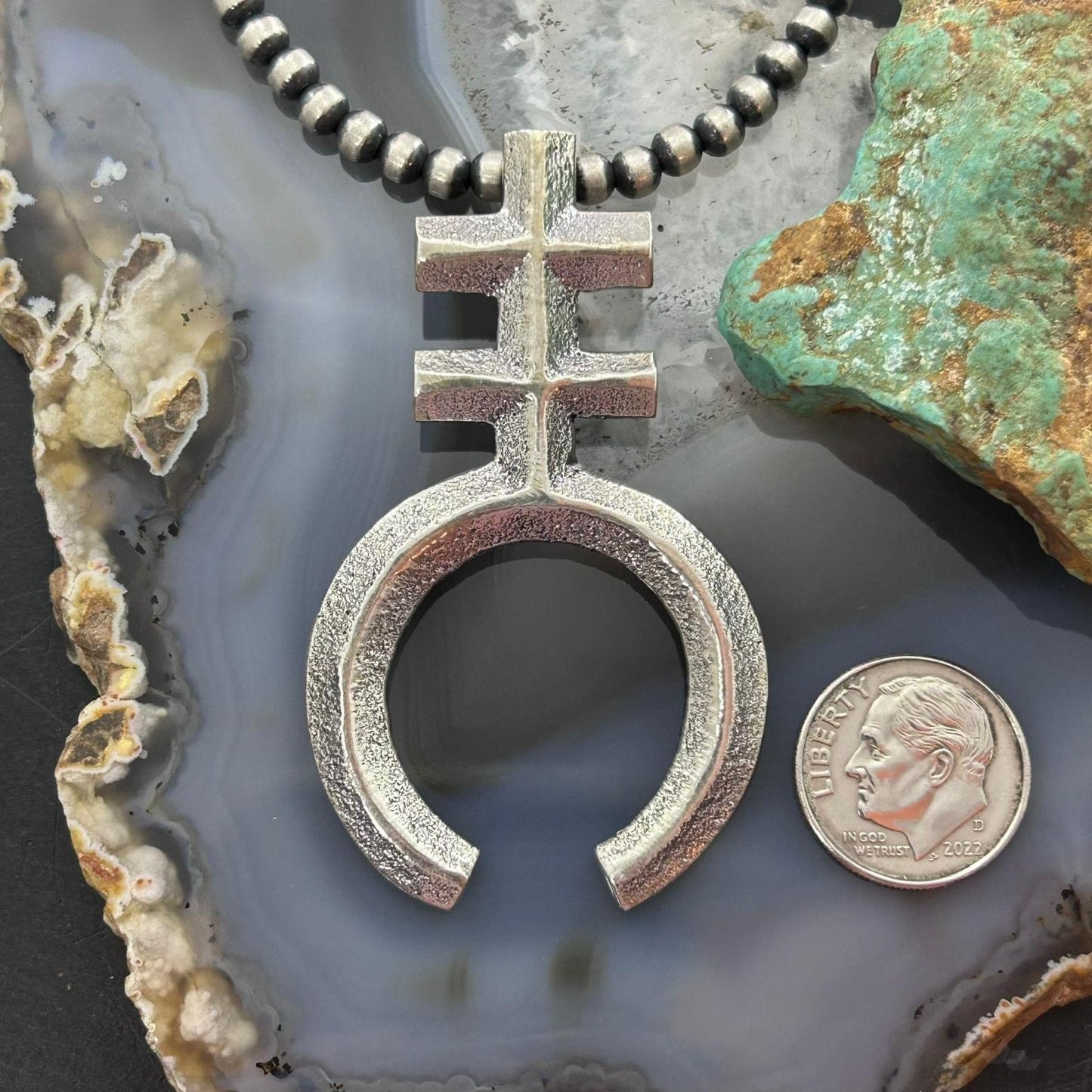 Gary Custer Navajo Sterling Silver Tufa Cast Native Cross Naja Unisex Pendant