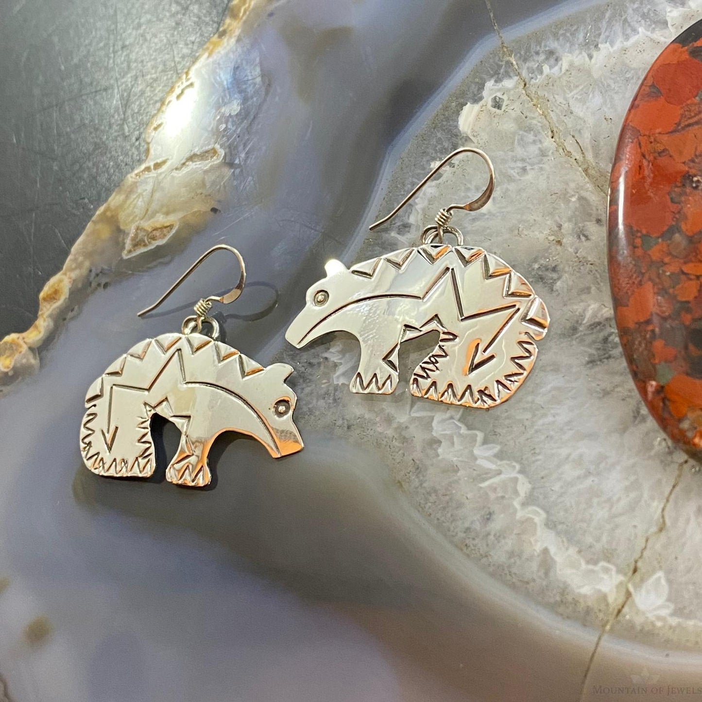 Brad Panteah Sterling Silver Stamped Fetish Bear Dangle Earrings For Women #2