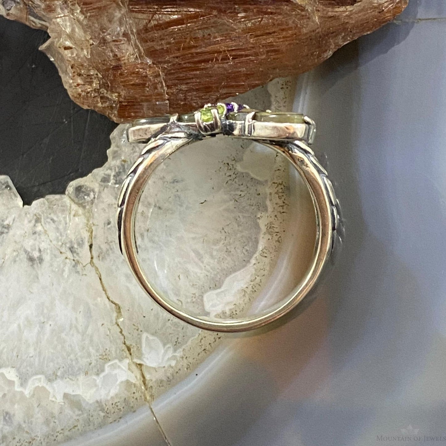 Carolyn Pollack Southwestern Style Sterling Silver Abalone, Amethyst & Peridot Dragonfly Ring For Women