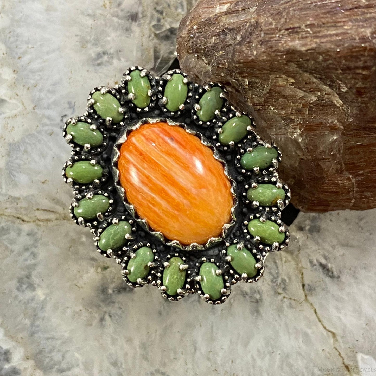 Carolyn Pollack Southwestern Style Sterling Silver Spiny Oyster and Turquoise Ring Variety of Sizes