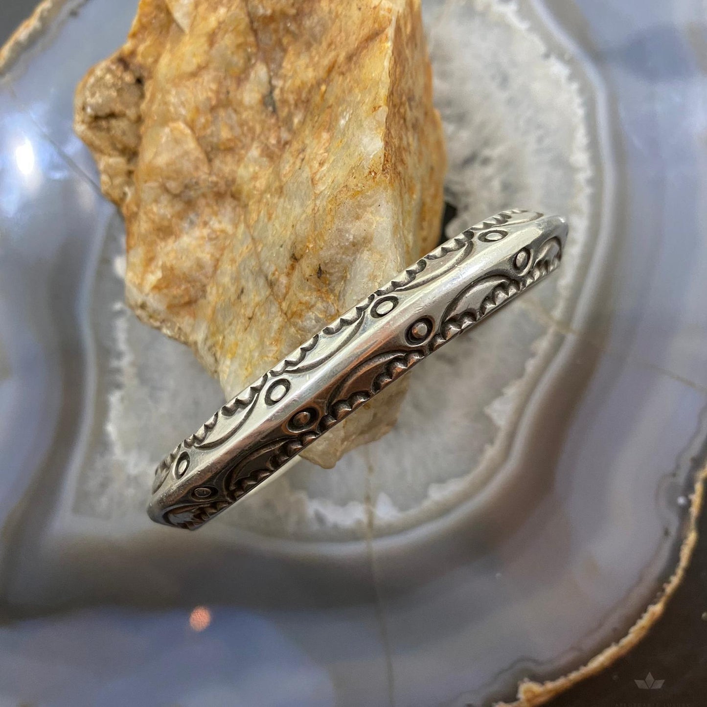 Vintage Signed Native American Sterling Silver Stamped Carinated Bracelet #1