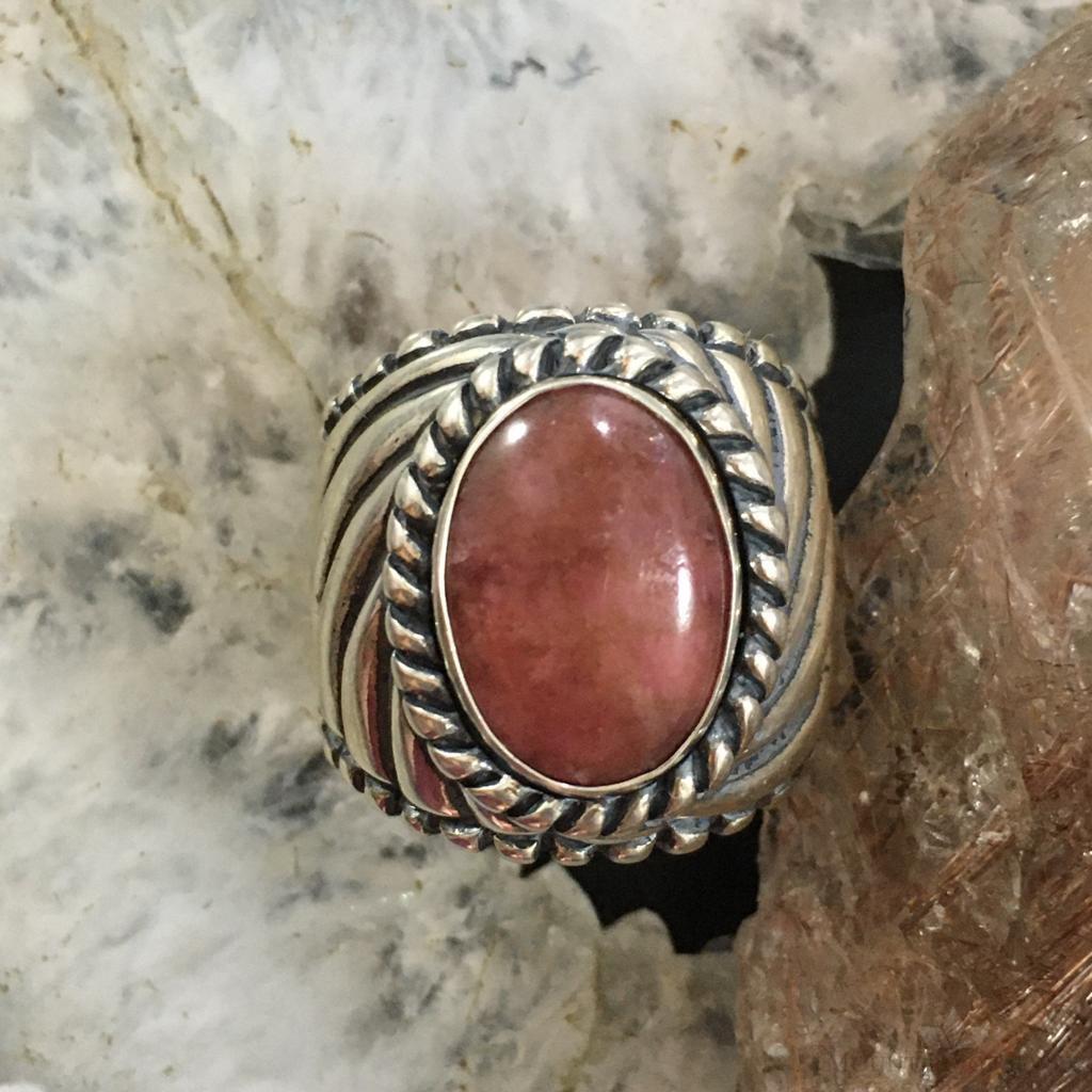 Carolyn Pollack Vintage Sterling Silver Oval Rhodonite Decorated Unisex Shield Ring