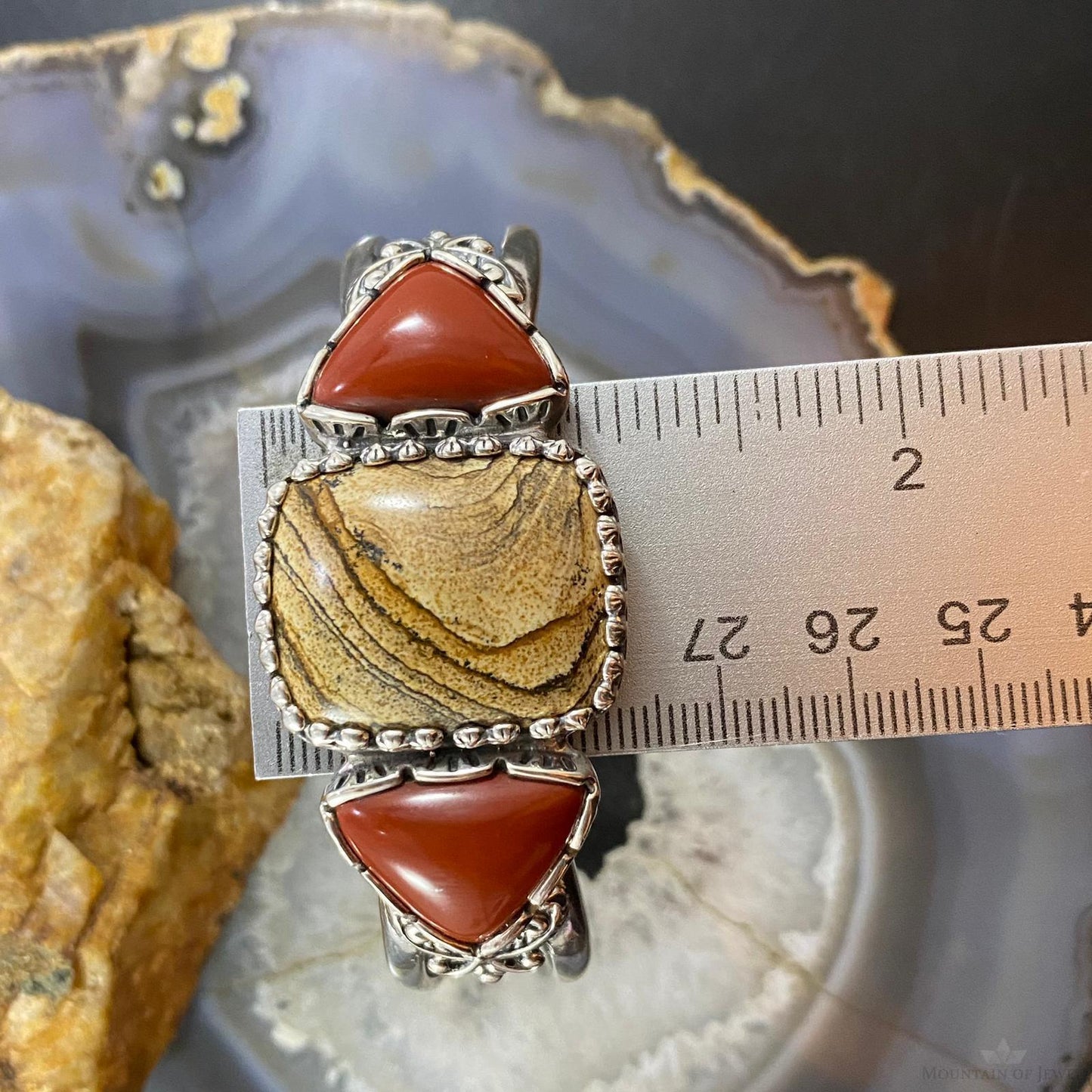 Carolyn Pollack Southwestern Style Sterling Silver Picture Jasper & Red Jasper Bracelet For Women
