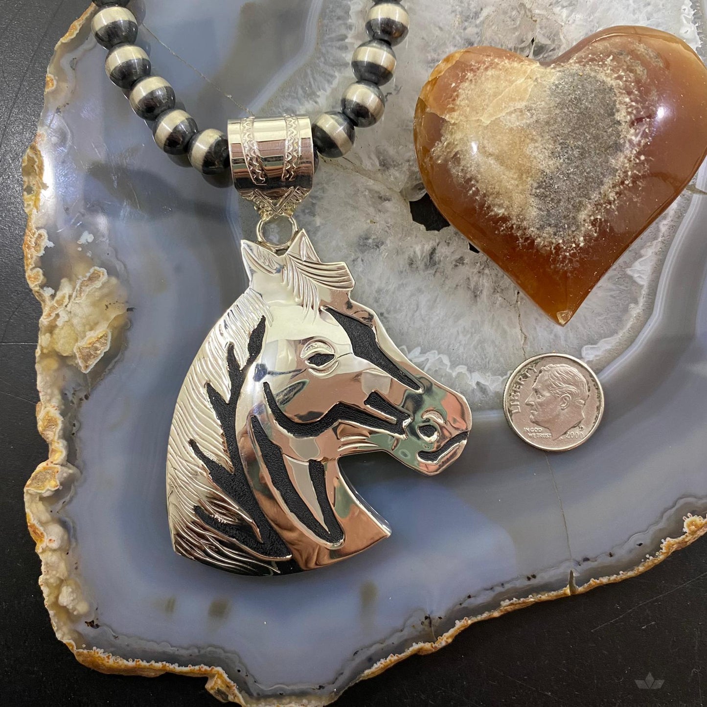 Alonzo Mariano Navajo Sterling Silver Overlay Horse Unisex Pendant Necklace