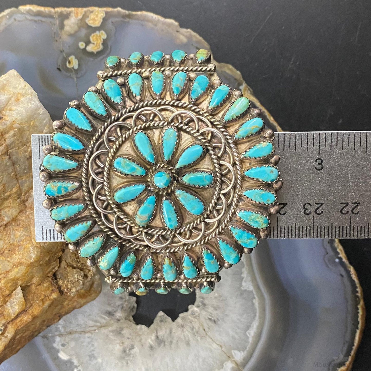 Vintage Native American Sterling Silver Cluster Turquoise Bracelet For Women