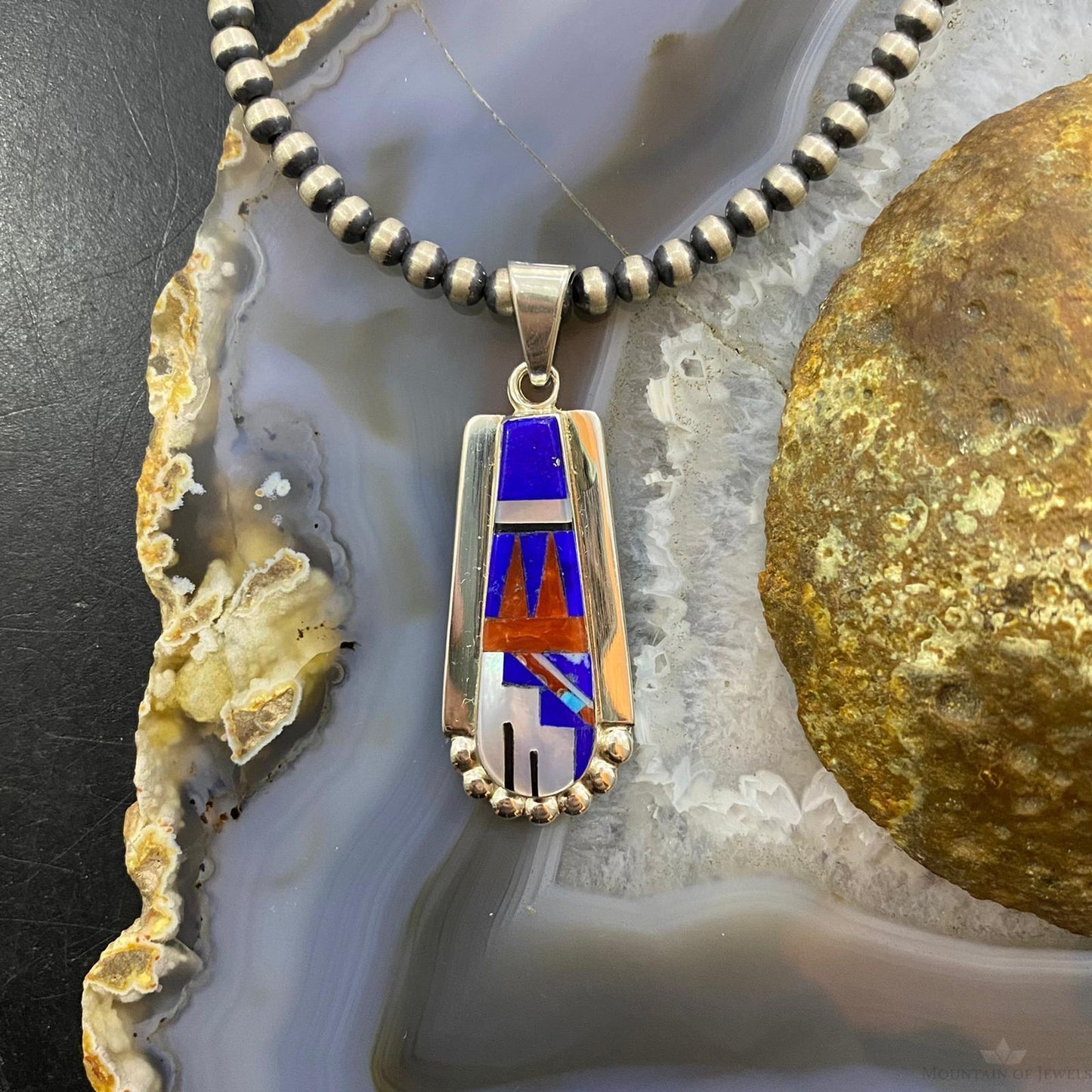 Raylan & Patty Edaakie Zuni Sterling Silver Lapis & MOP Inlay Pendant For Women