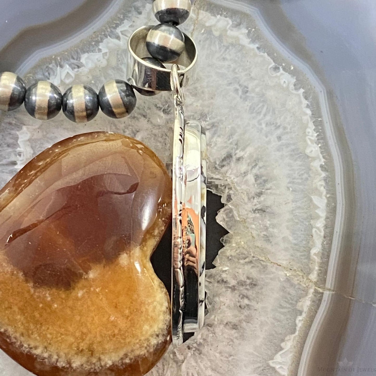 Native American Sterling Silver Oval White Buffalo Unisex Pendant