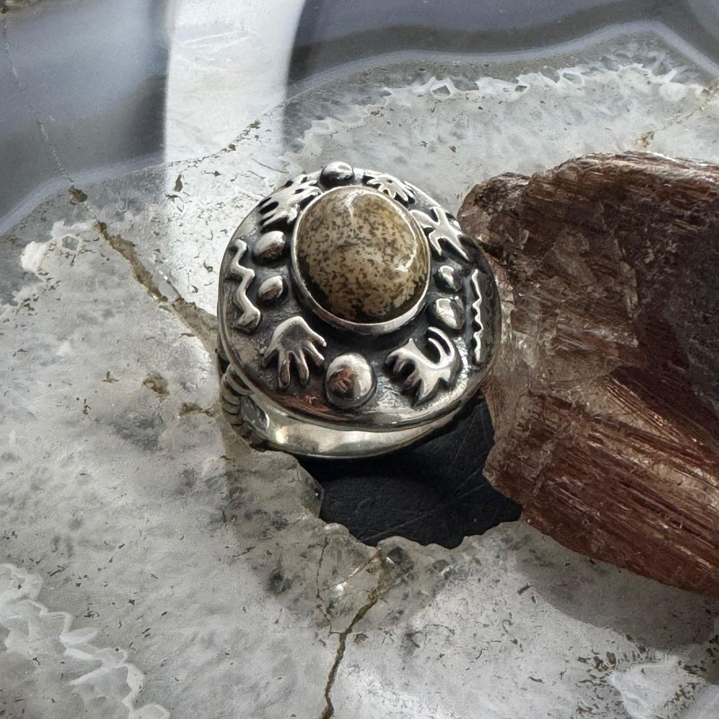 Carolyn Pollack Sterling Silver Oval Picture Jasper Petroglyph Ring For Women