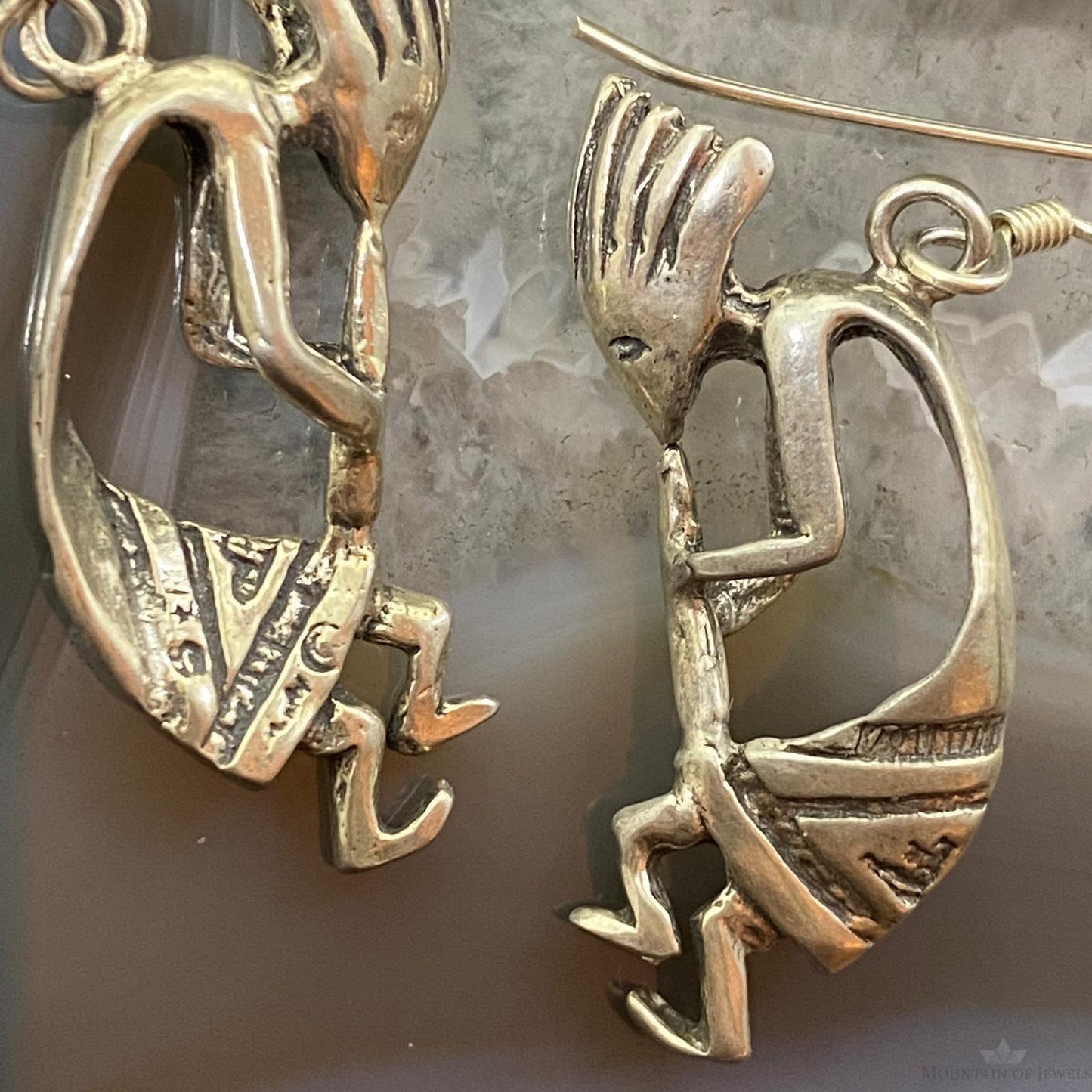 Vintage Native American Sterling Silver Kokopelli Dangle Earrings For Women