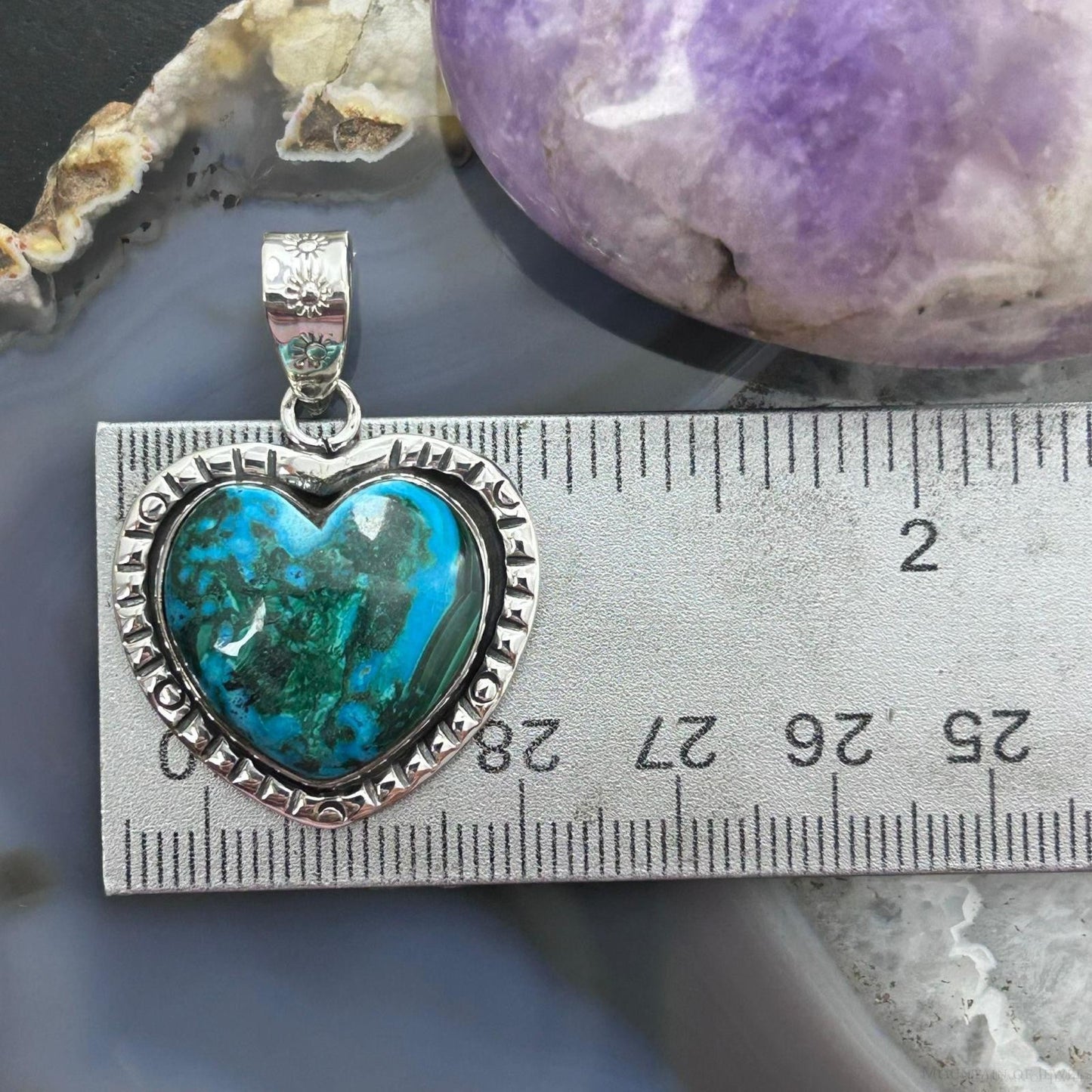 Sterling Silver Southwestern Style Azurite Malachite Heart Pendant For Women #1