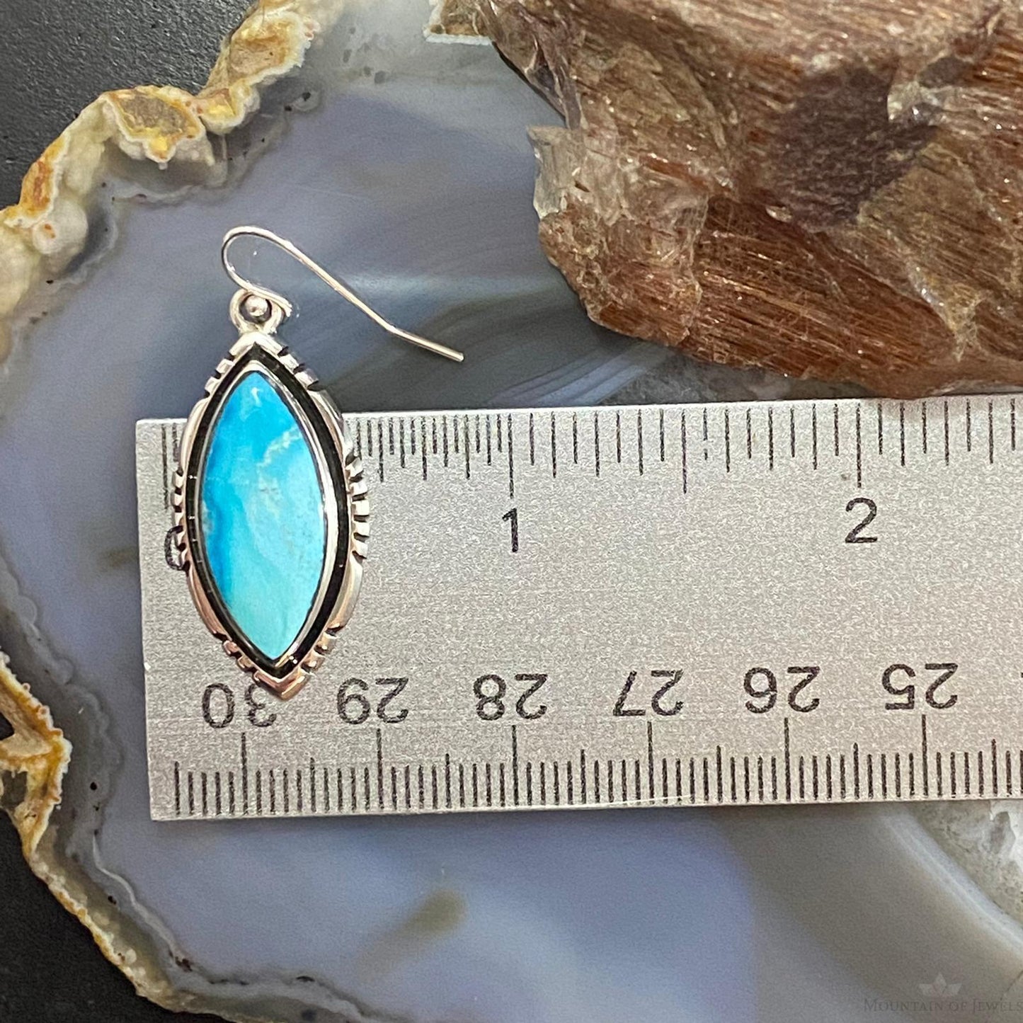 Native American Sterling Silver Marquise Blue Ridge Turquoise Dangle Earrings For Women #1