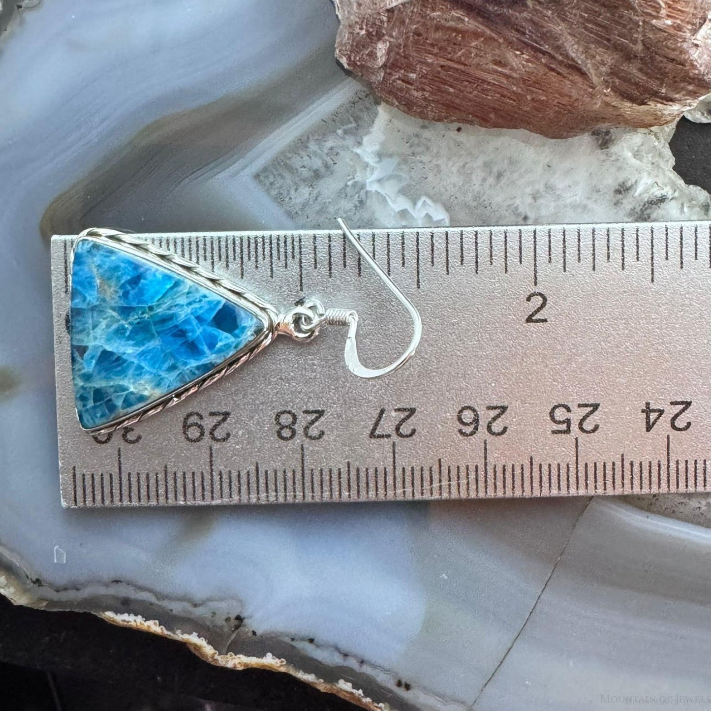 Sterling Silver Southwestern Style Triangle Blue Apatite Dangle Earrings For Women