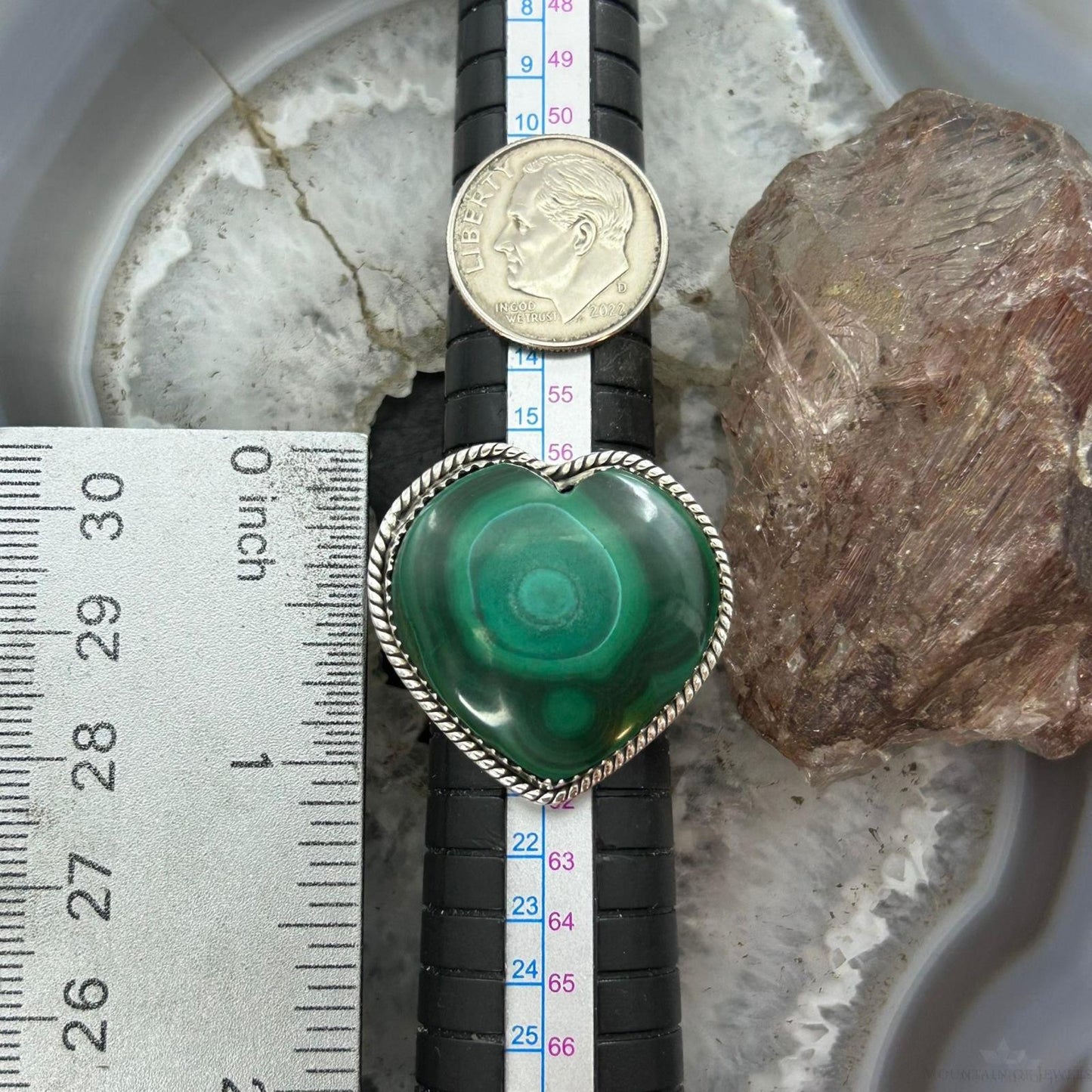 Sterling Silver Southwestern Style Malachite Heart Shape Ring Size 9 For Women