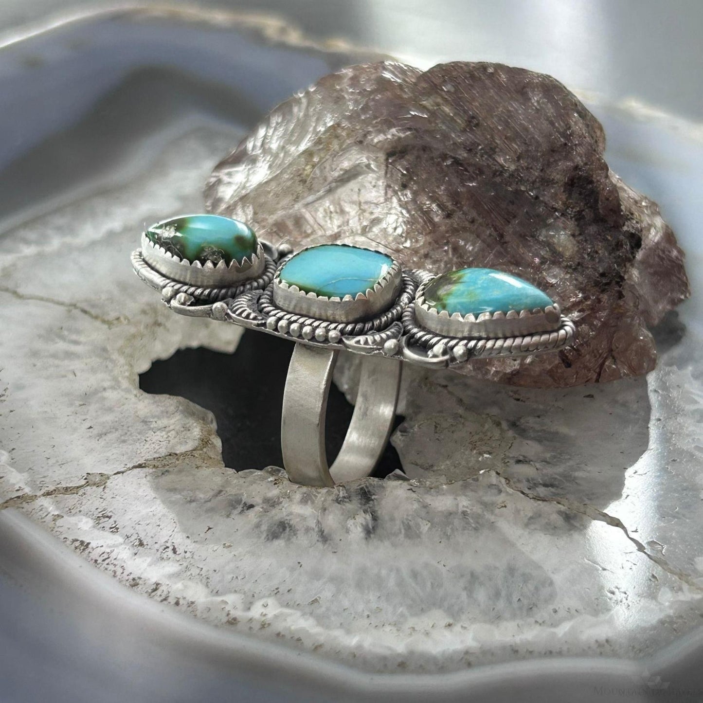 Sterling Silver Southwestern Style Sonora Gold Turquoise Adjustable Ring For Women