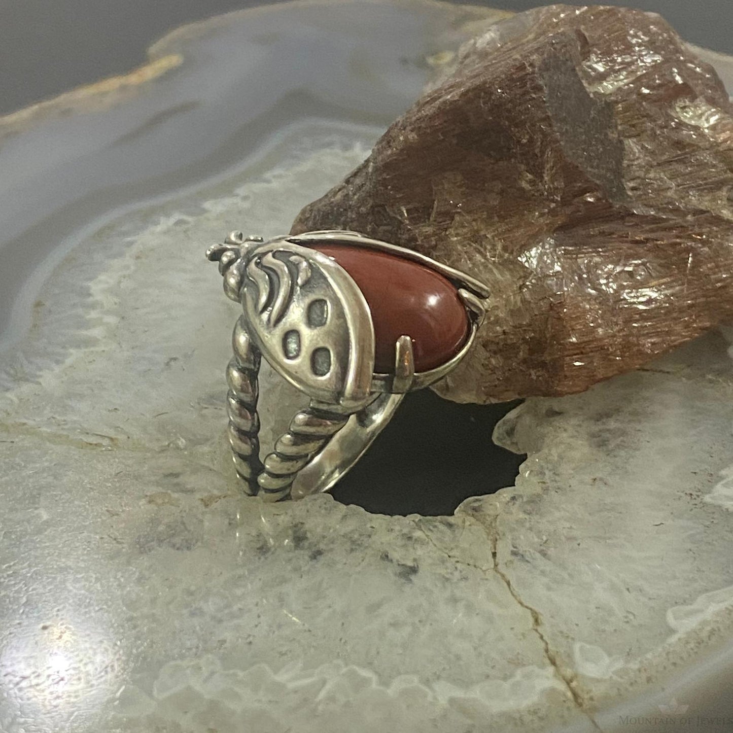 Carolyn Pollack Sterling Silver Red Jasper Decorated Ladybug Ring For Women