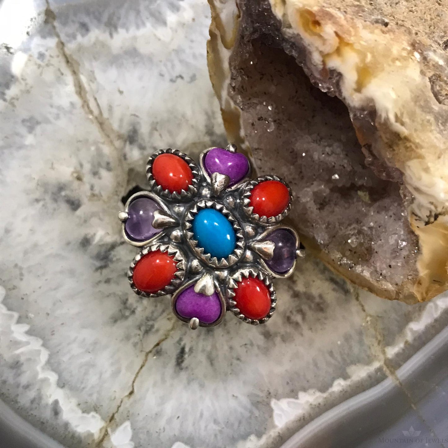 Carolyn Pollack Sterling Silver Multistone Cluster Ring Size 8.5 For Women