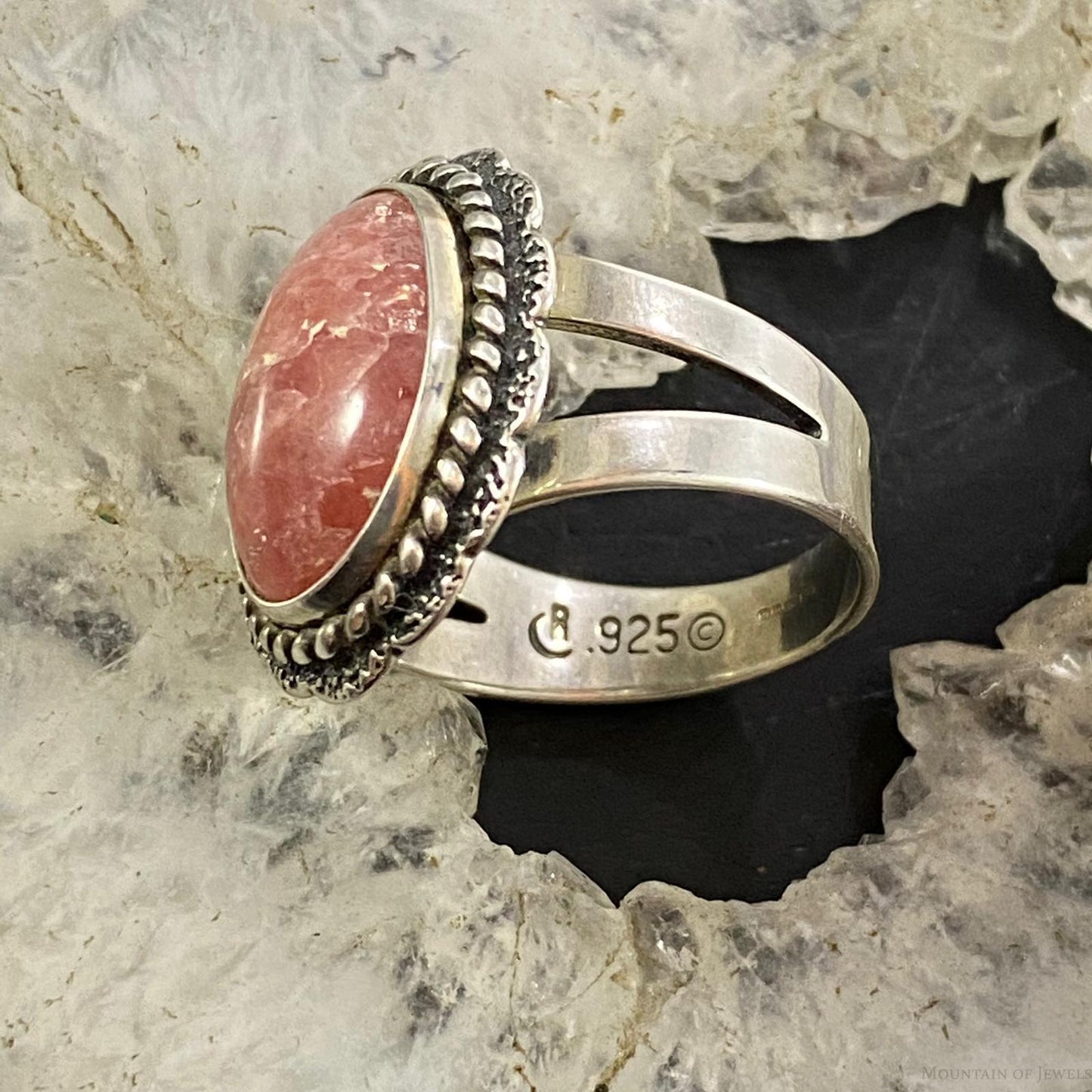 Carolyn Pollack Sterling Silver Oval Rhodonite Decorated Ring Variety of Sizes