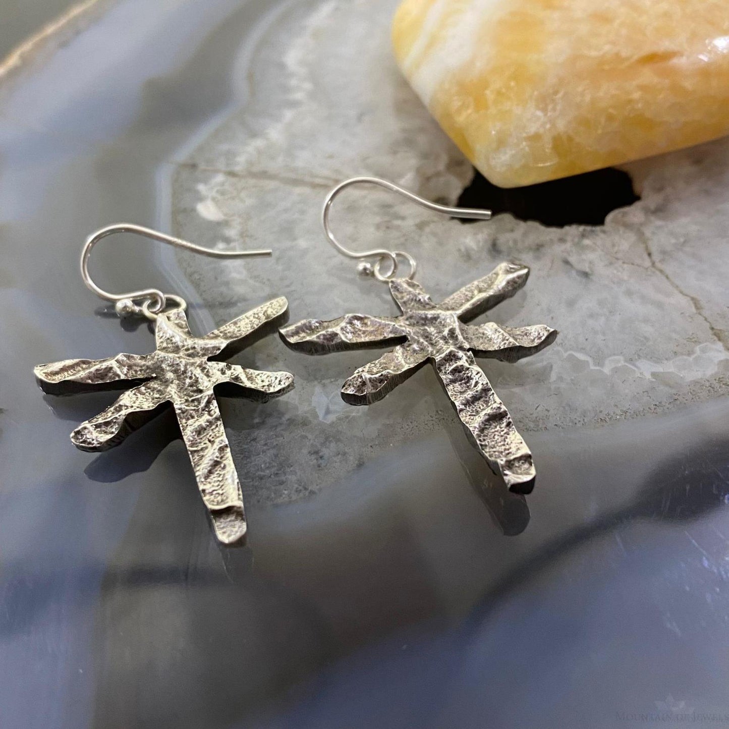 Cheyenne Custer Sterling Silver Tufa Cast Double Sided Dragonfly Earrings